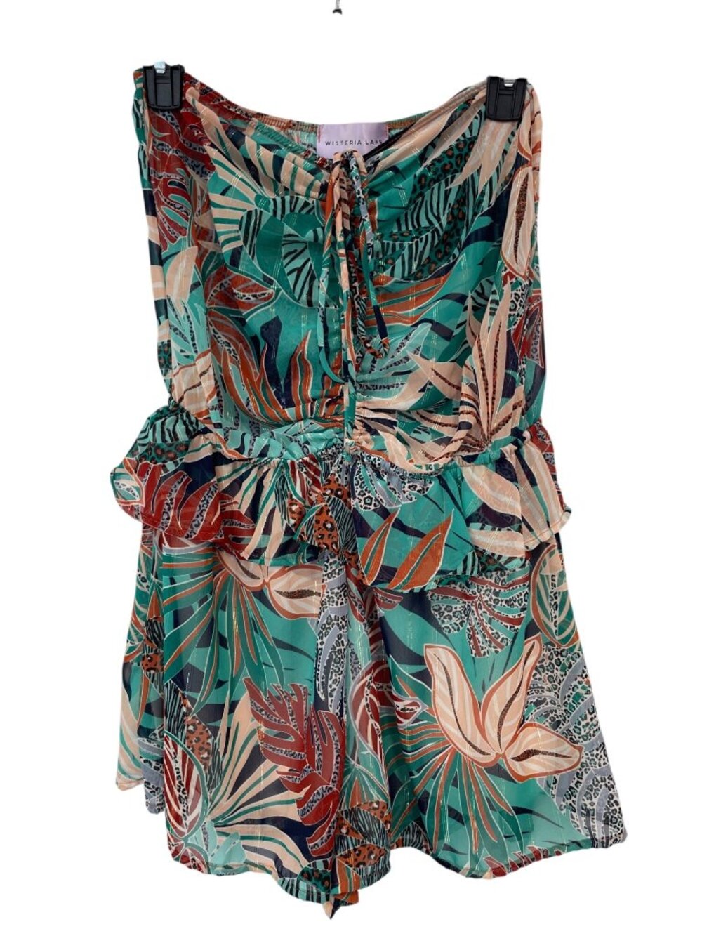 Wisteria Lane Romper Medium Tropical Strapless Halter Leaf Print Beach Resort